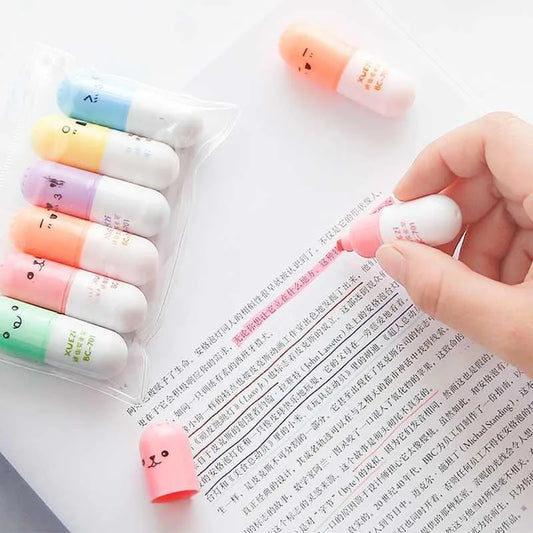 6 Pcs/lot Capsules Styling Highlighter Mini Pill Highlight Marker Color Cute Pens School Office Writing Painting Stationary