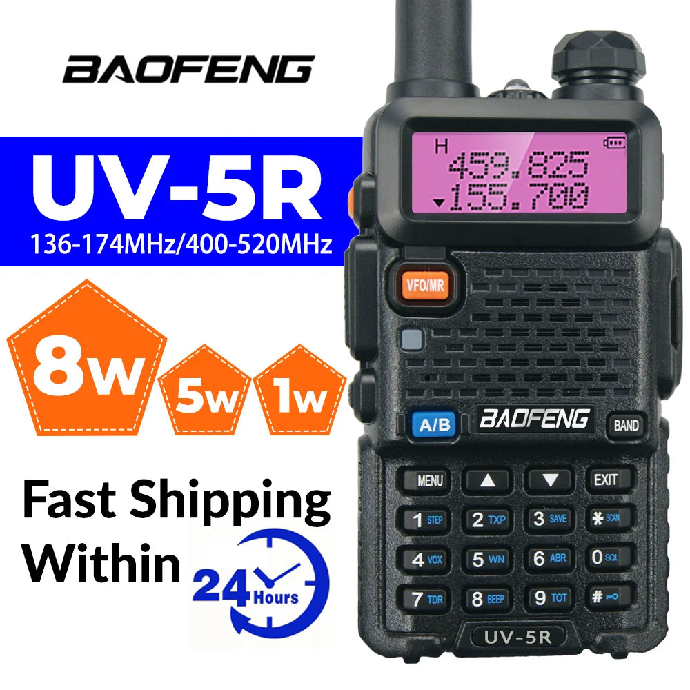 BaoFeng UV-5R Walkie Talkie 5W/8W Two Way Radio Commutator VHF/UHF 136-174MHz & 400-520MHz Station Receiver Ham Wireless Set