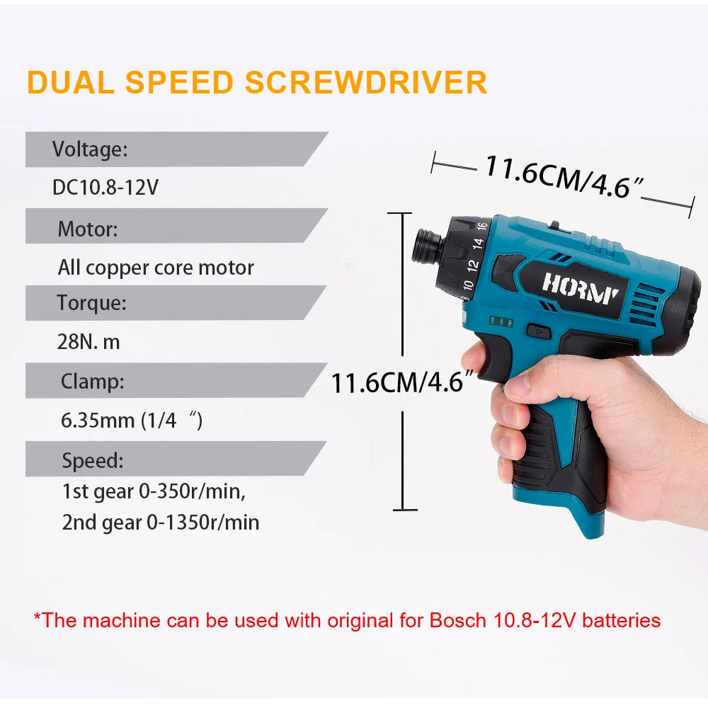 Hormy Cordless Electric Drill Electric Screwdriver Hand Driver Wrench Speed Adjustable No Battery Motor Power Tool For Bosch 12V