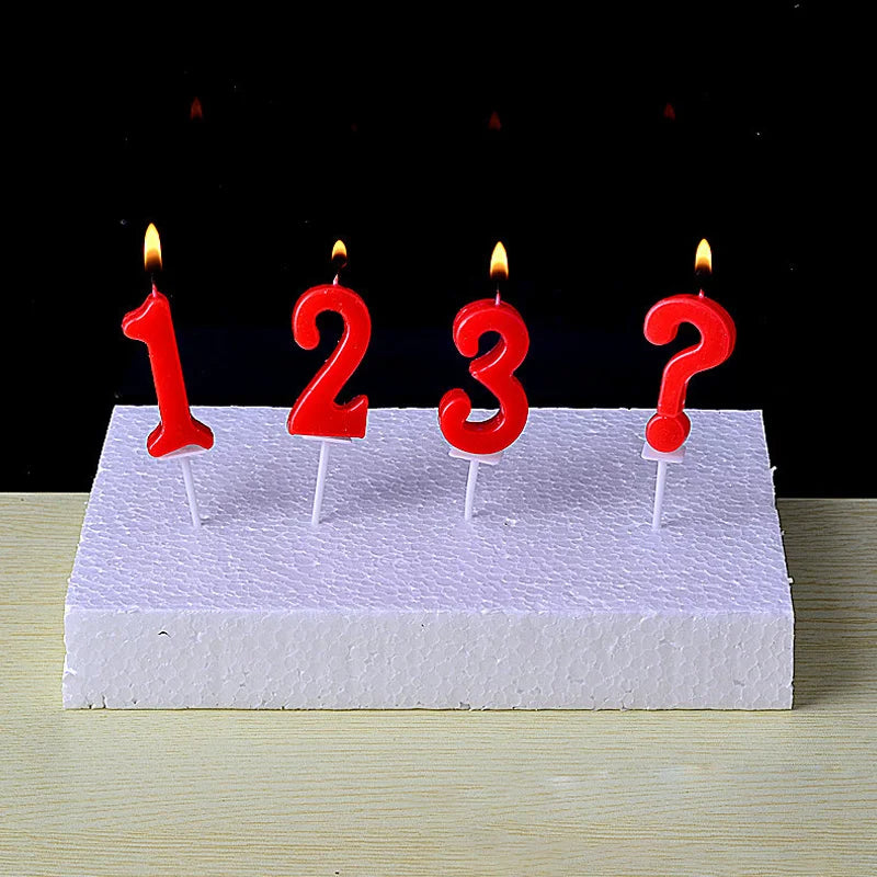 1Pc Number Candles Red Number 0-9 Question Mark Birthday Anniversary Smokeless Candles Cake Topper Decoration Party Supplies