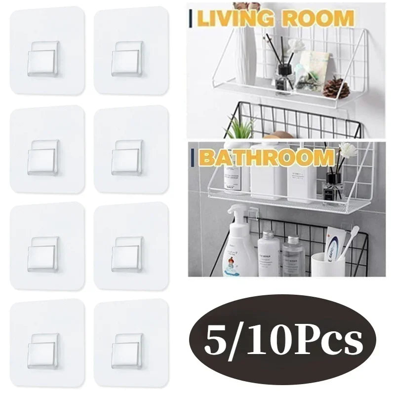 5/10Pcs Transparent No punching Wall Hooks Strong Self Adhesive Kitchen Bathroom Storage  Hangers Suction Cup Heavy Load Hook