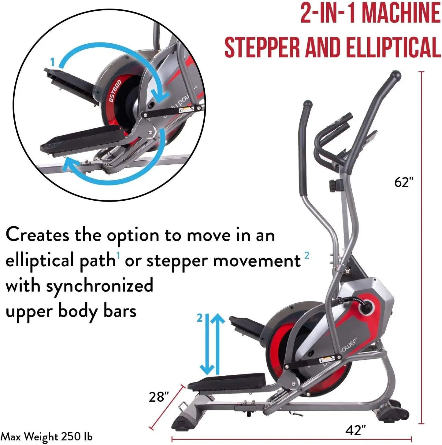 Stepper Machine for Home Fitness, Patented  Training, Ergonomic, 1 Yr Warranty, Cardio, Resistance, 8 Leve