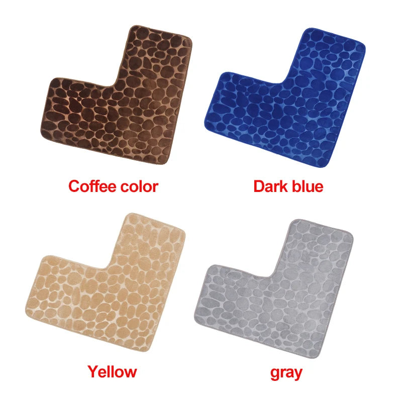 Cobblestone L-Shaped Bathroom Corner Mat Durable Water Absorption Low-Profile Floor Foot Mat Soft Non-slip Bath Mat Bathroom Rug