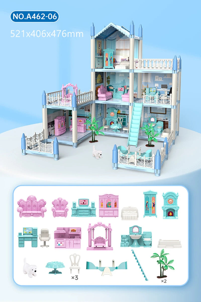 Doll Houses 3D Assembled DIY Miniatures Dollhouse Accessories Villa Princess Castle with LED Light Girl Birthday Gift Toy House