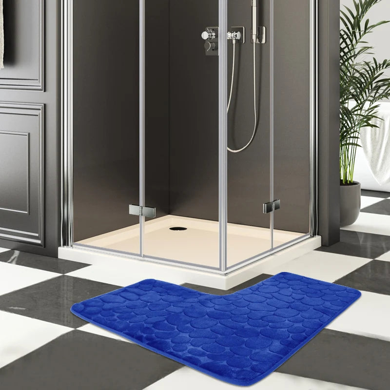 Cobblestone L-Shaped Bathroom Corner Mat Durable Water Absorption Low-Profile Floor Foot Mat Soft Non-slip Bath Mat Bathroom Rug