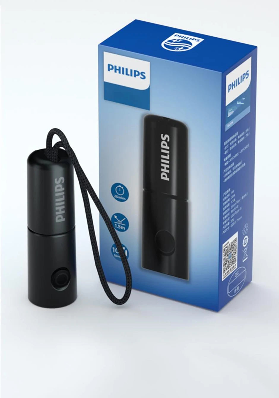 Philips 7cm Mini EDC Flashlight 300 Lumens Rechargeable LED Light with  Battery Portable Outdoor Lighting for Camping