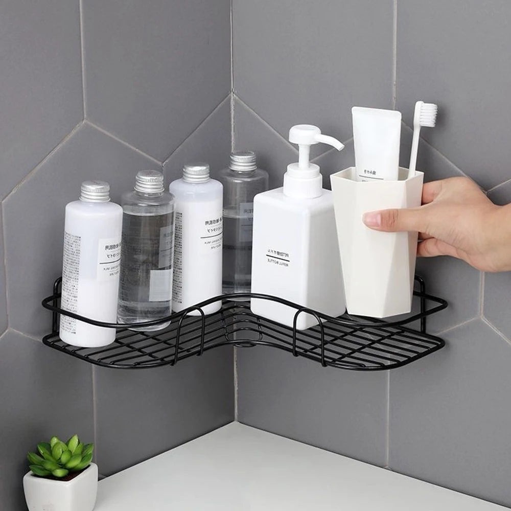 Wall Shelf Kitchen Organizer Shelves Bathroom Shelf Corner Iron Shower Caddy Storage Rack Shampoo Holder Bathroom Accessories