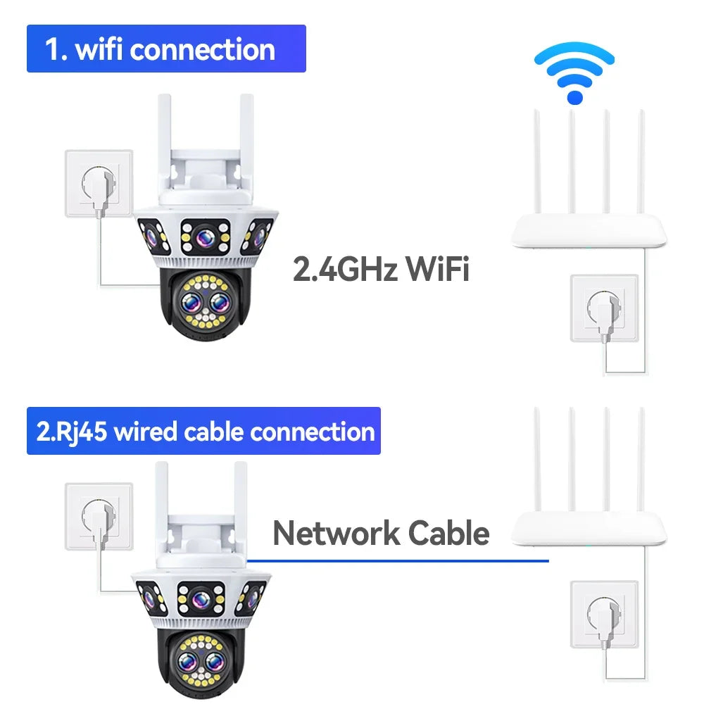 New 8K WiFi Camera Outdoor 10X Zoom Three Screen PTZ Video Surveillance Yoosee Street Dome 16MP Security-Protection CCTV Cameras