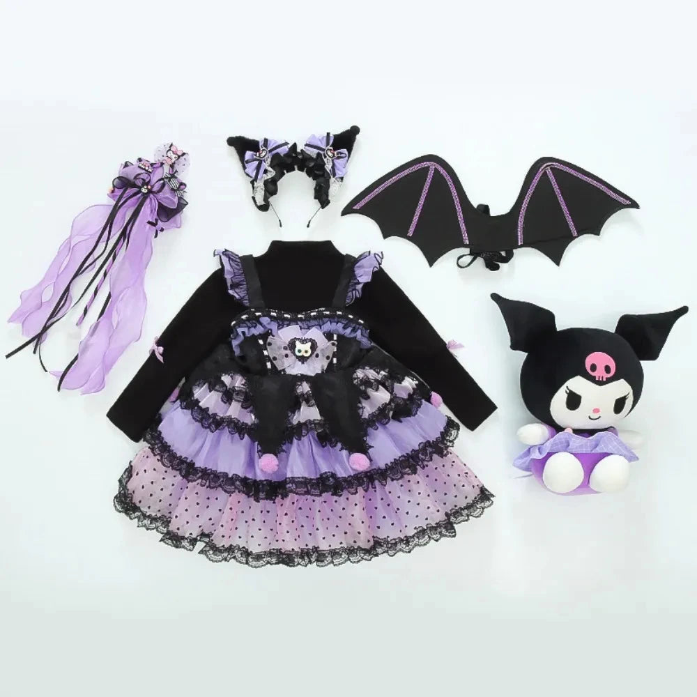 Sanrio Kuromi Spring and Autumn Girl Cute Cartoon Dress Lolita Birthday Party Role Play Tutu Dress Child Dress Gift Christmas