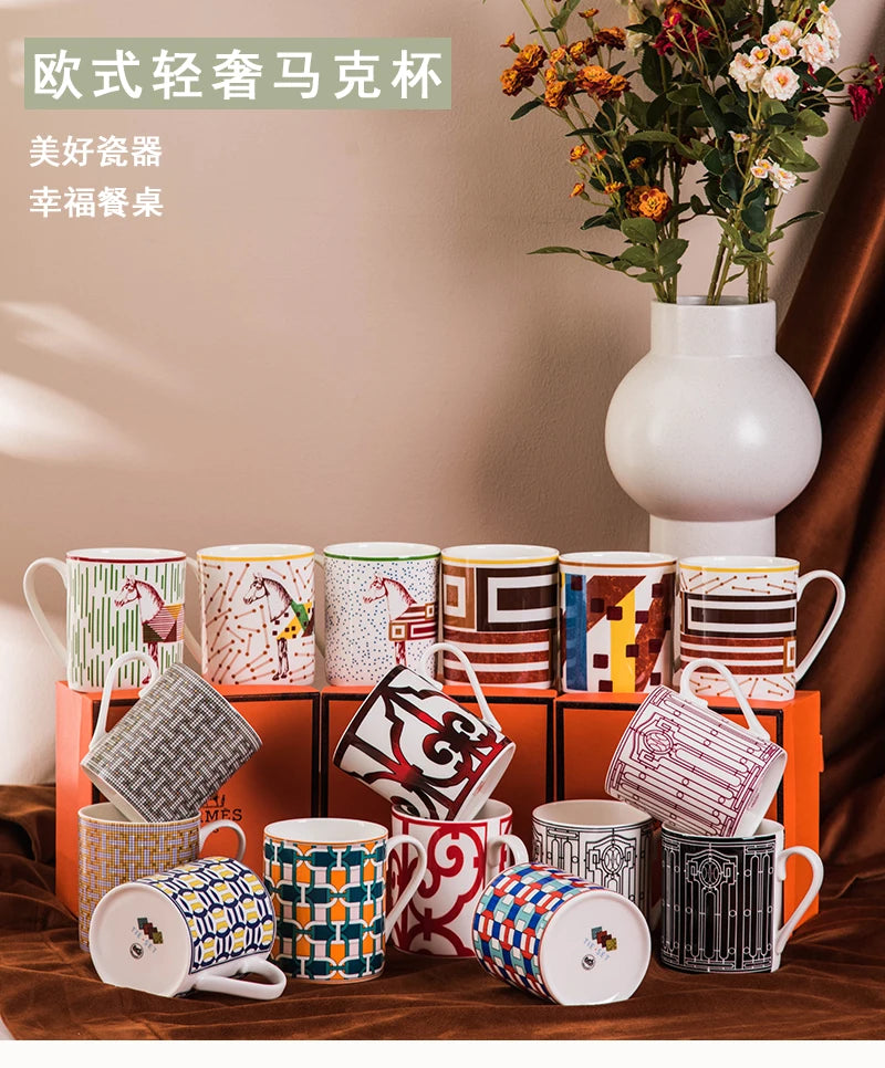 Porcelain Mug Cafe Tea Milk Cups Bone China Coffee Drinkware Water Mugs With Golden Spoon Birthday Gift New Arrival 2021