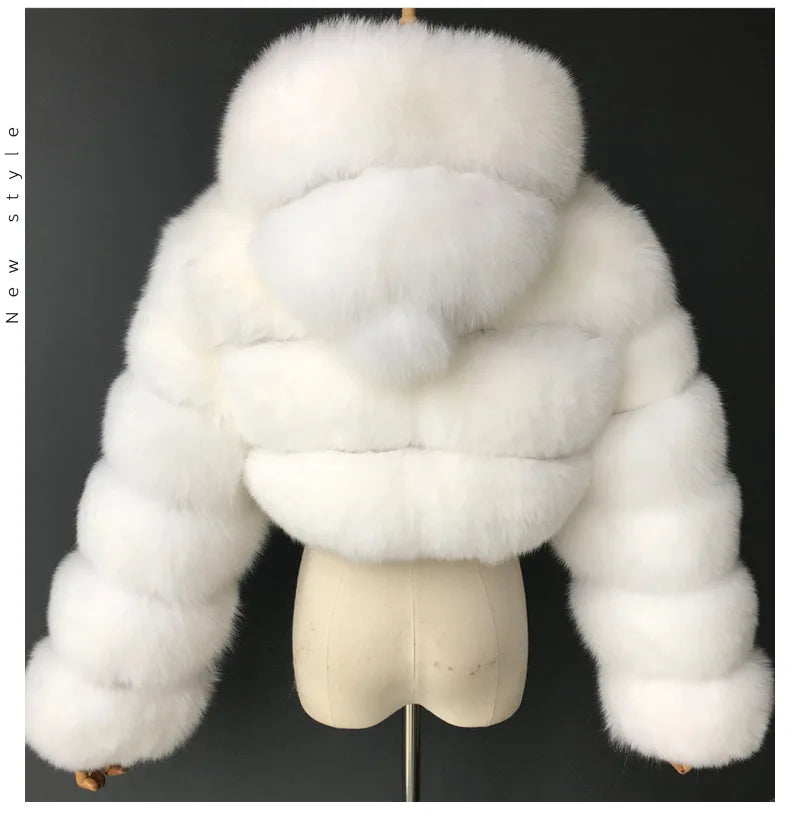 High Quality Furry Cropped Faux Fur Coats and Jackets Women Fluffy Top Coat With Hooded Winter Fur Jacket Manteau Femme