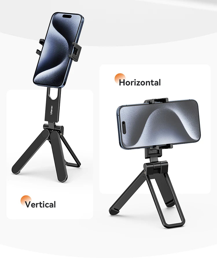 ULANZI MA26 Foldable Phone Tripod -Pocket Cell Phone Vlog Video Tripod Aluminium Desk Stand 2 Cold Shoe Selfie Stick for iPhone