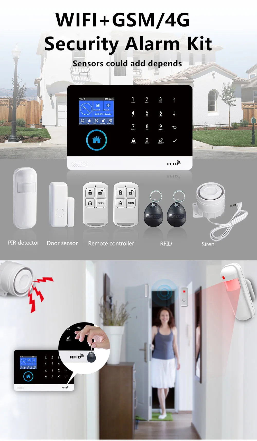 Wireless Security Home Alarm GSM System Kit WiFi Tuya