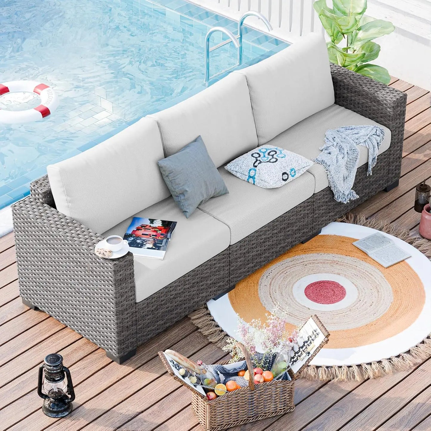 3-Seat Outdoor Sofa,Patio Couch Sofa,Patio Furniture Set for Garden,Poolside,Backyard,Porch, Deck, 4.72'' Thick Cushions, Grey