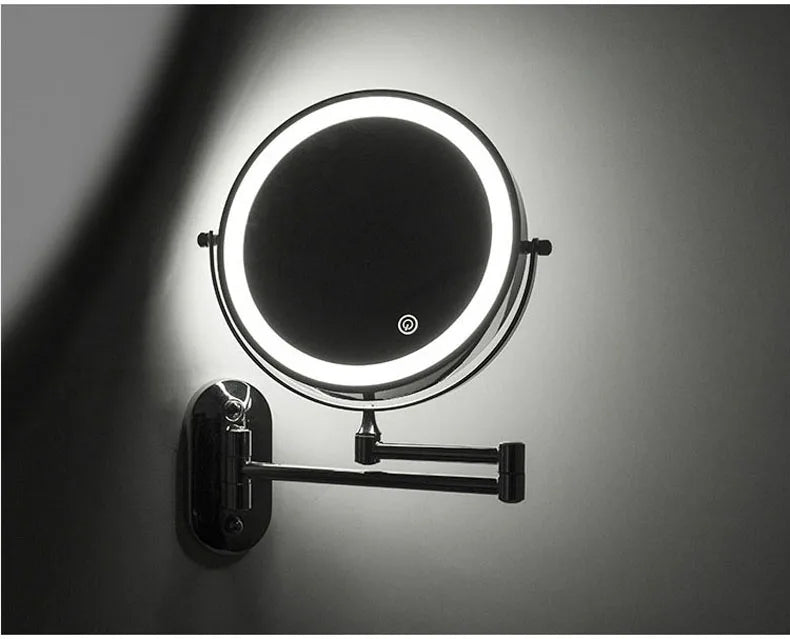 Wall Folding Makeup HD Mirror Double Side Fill Light Magnifying USB Charging Led Tricolor Dimming Bathroom Cosmetic Mirrors