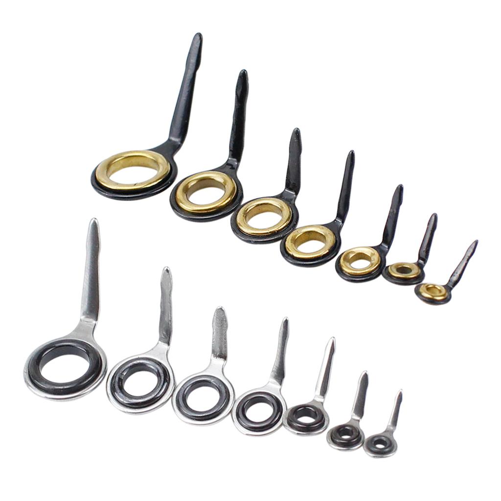 14 Pcs  Fishing Rod Guide Ceramic Rings High Carbon Steel Oval Top Pole Repair Kit Replacement Set Fishing Gear Accessories