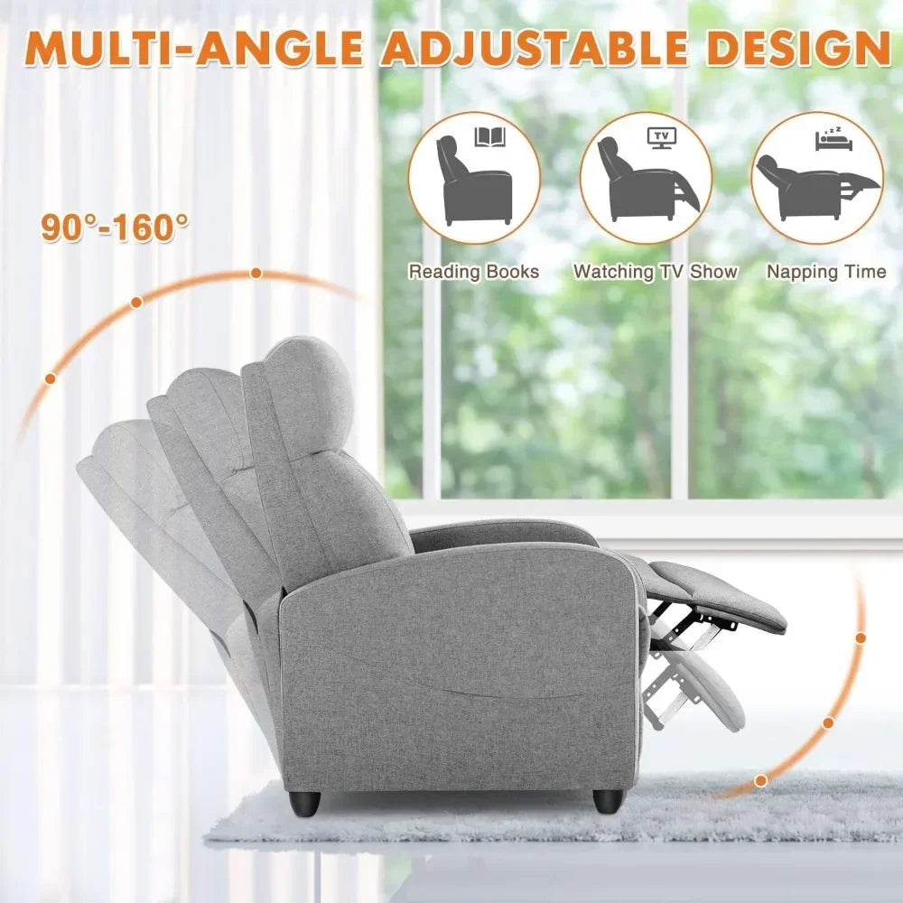 Recliner Chair for Adults Living Room Chair Massage Fabric Small Recliner Sofa Home Theater Seating With Lumbar Support Chairs