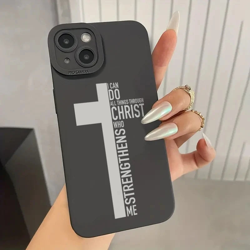 Phone Case For iPhone 16 15 14 11 12 13 Pro Max Mini 7 8 Plus X XR XS Max SE 2020 2022 Black Cross Print Shockproof Soft Cover