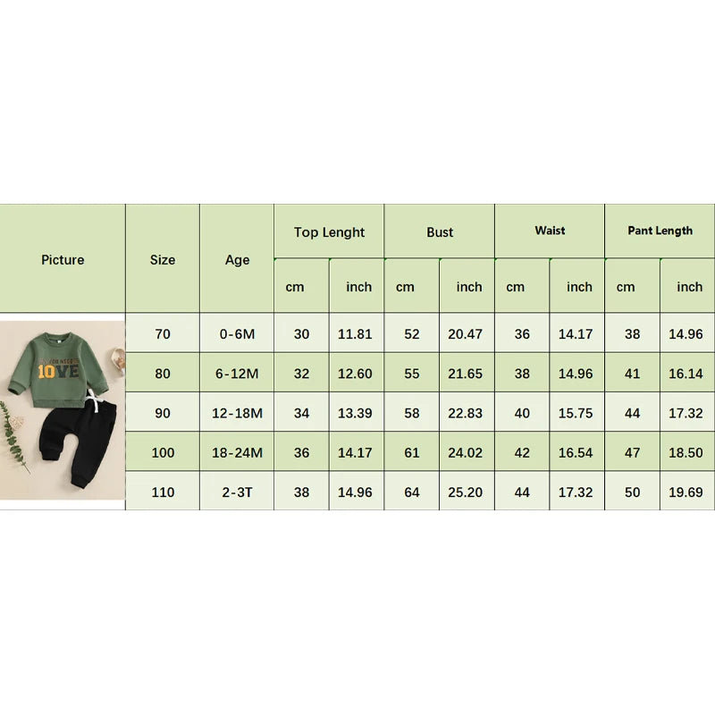 2024-07-23 Lioraitiin Baby Boys Pants Set, Long Sleeve Crew Neck Letter Print Sweatshirt with Elastic Waist Pants Infant Clothes