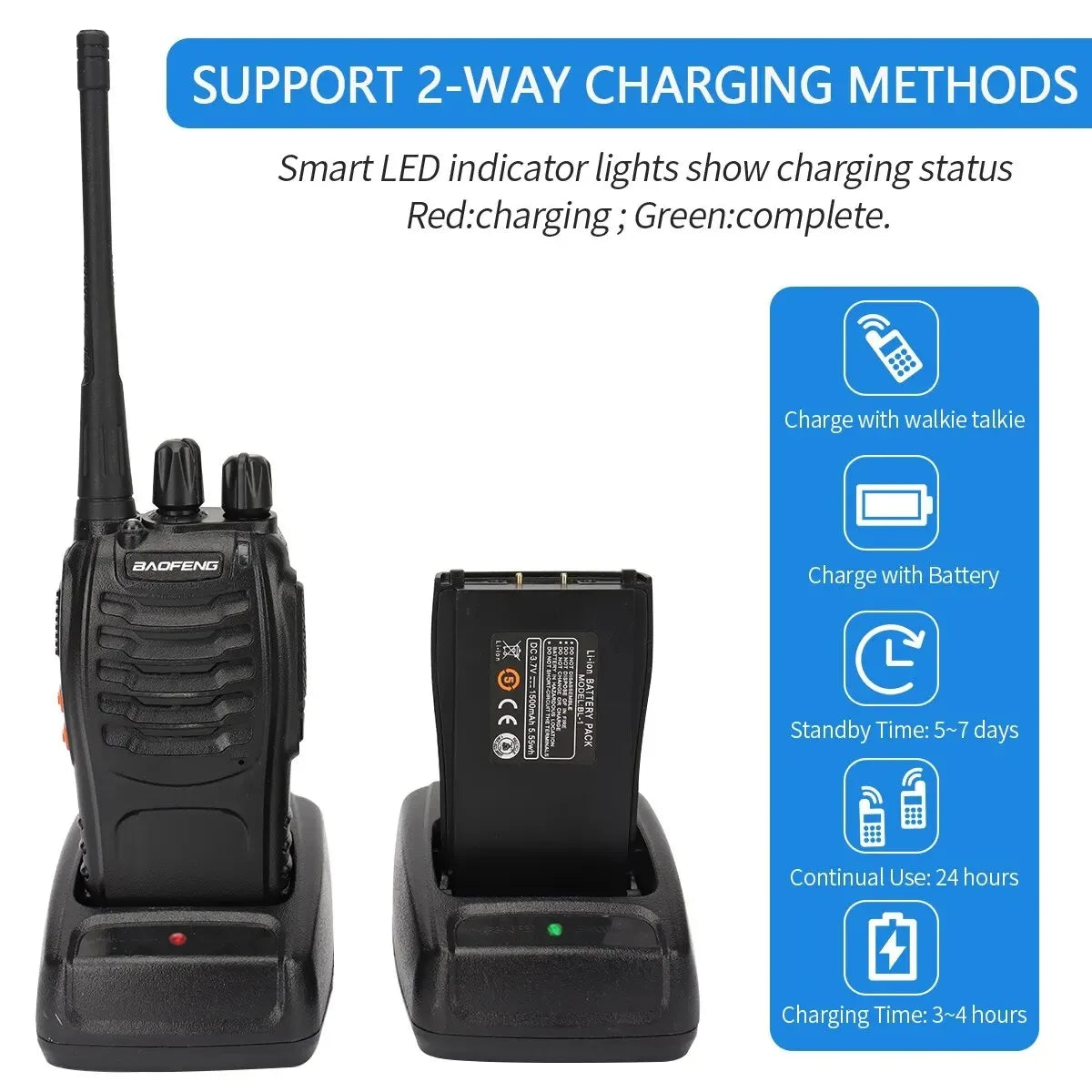 Baofeng Official Store 2Pcs BF 888S Walkie Talkie UHF 400 470MHz Long Range Two Way Ham Radios Transceiver for Hunting Hotel