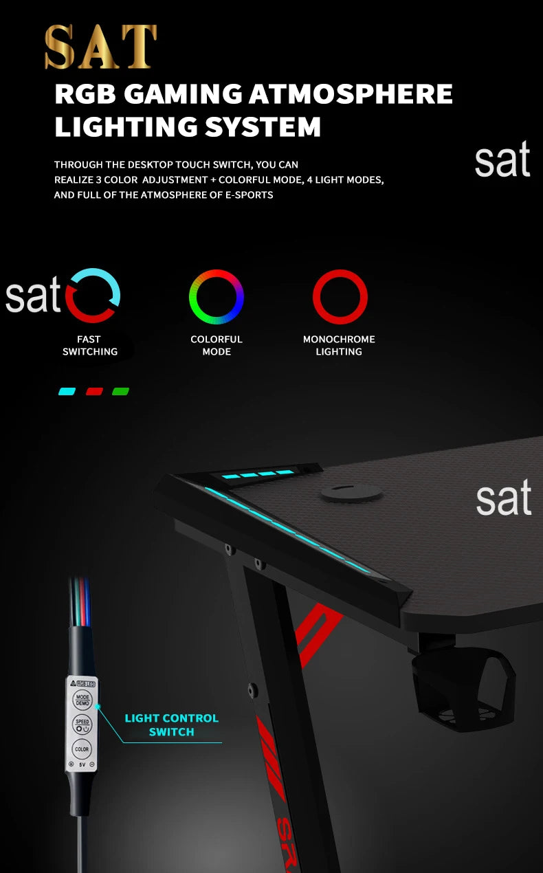 Custom gaming desks black LED RGB PC computer racing table home office computer desk