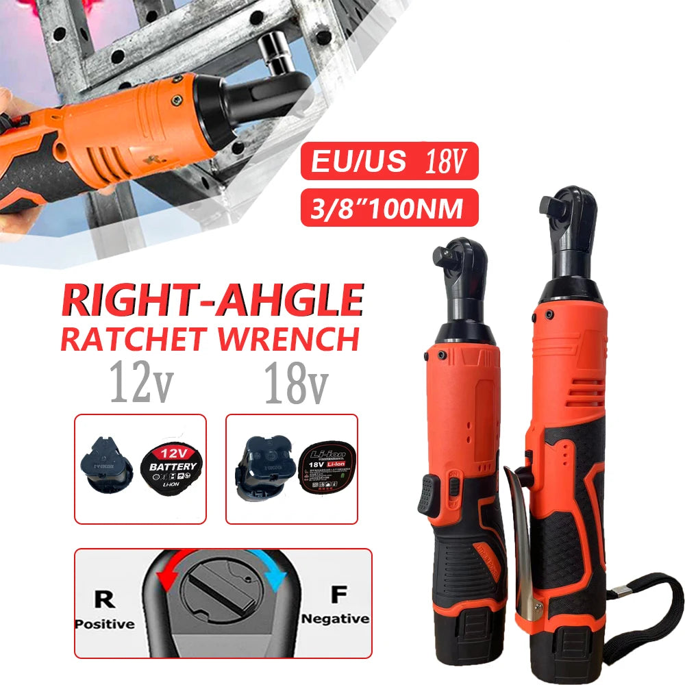 12V/18V Impact Wrench Cordless Rechargeable Electric Wrench 3/8 Inch Right Angle Ratchet Wrenches Impact Driver Power Tool