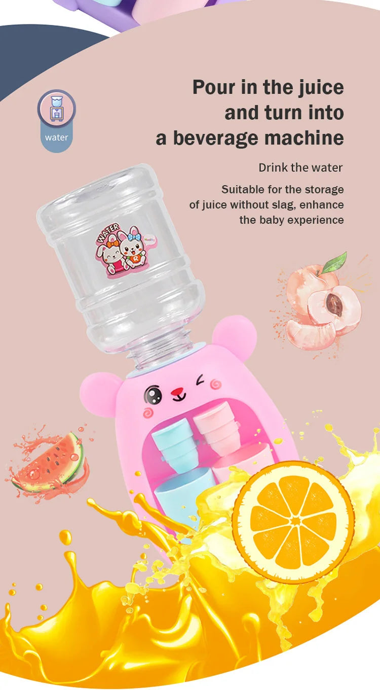 Mini Children Water Dispenser Toy Cute Cartoon Water Juice Milk Drinking Fountain Pretend Play Kitchen Toys for Boys Girls Gift