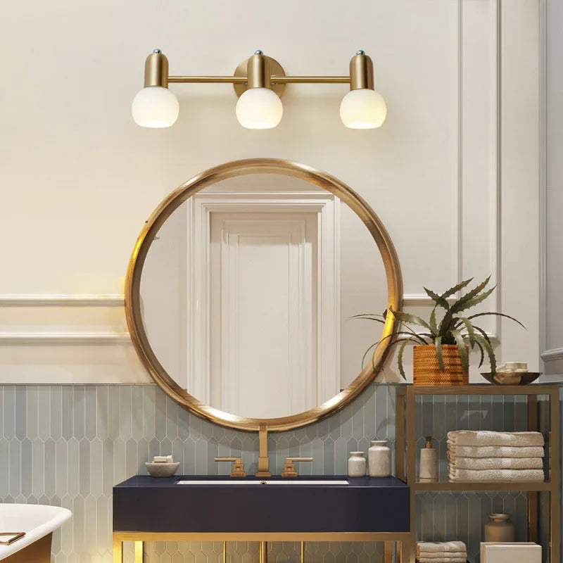 Luxury Nordic Mirror Headlight Bathroom Vanity Wall Lamp Simple Bathroom Makeup Mirror Cabinet Copper Led Lighting