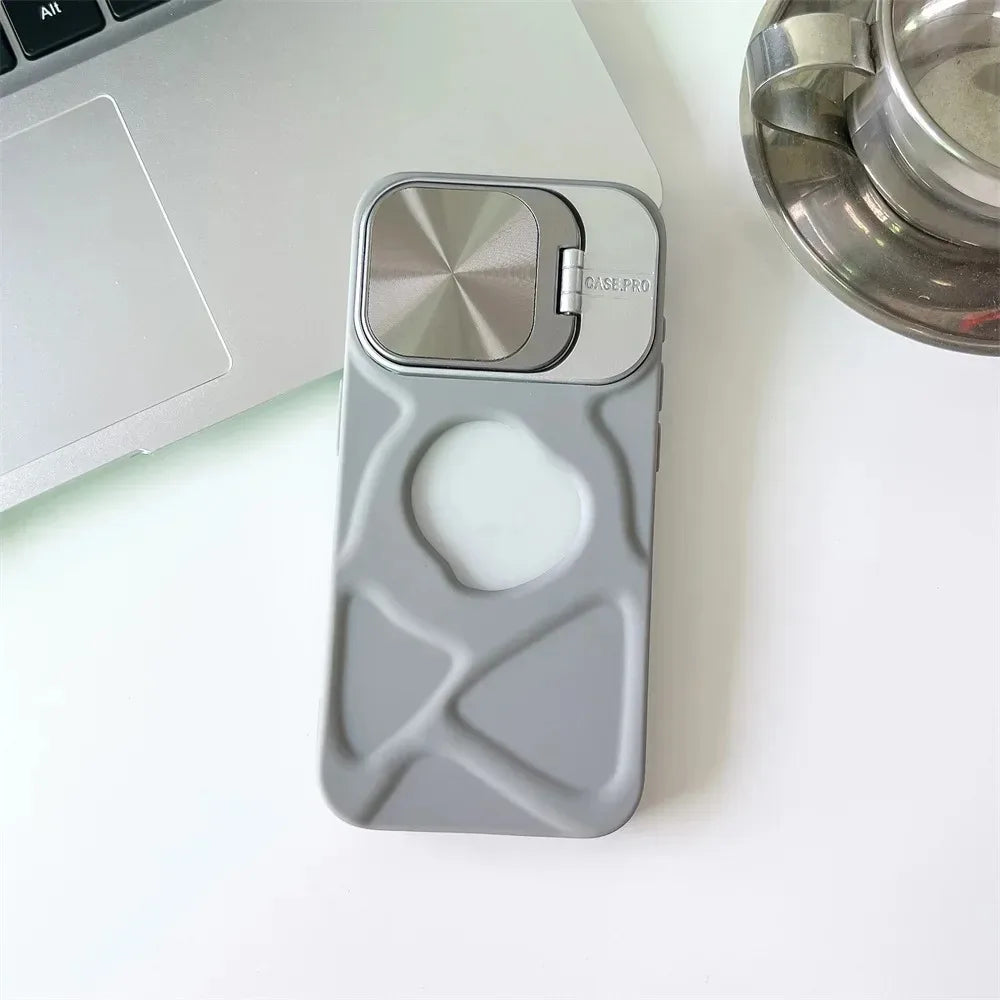 Fashion Logo Hole Magnetic Case for iPhone 11 12 13 14 15 16 Pro Max Plus Lens Protection Flip Bracket Magsafe Silicone Cover