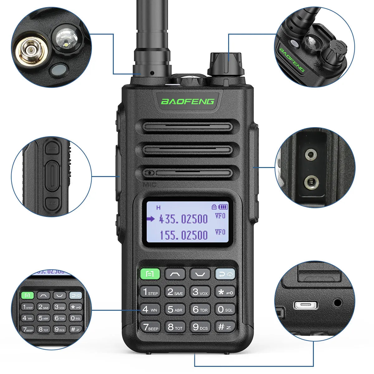 2PCS BaoFeng UV-13 PRO V2 High Power Dual Band Walkie Talkie Type C Charger 50 KM Long Range Transceiver Ham Two Way Radio