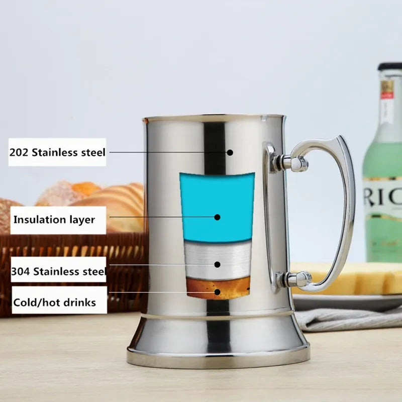 450/550ml Tankard Stein Double Wall Stainless Steel Beer Mug Cocktail Breakfast Milk Mugs with Handgrip Coffee Cup Bar Tool