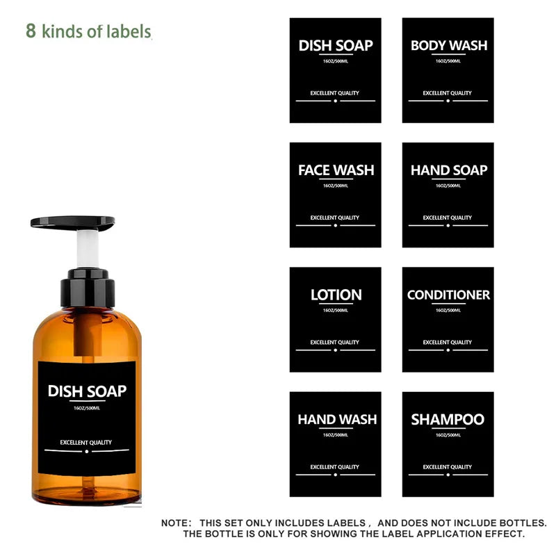 7/8 PCS Shampoo Conditioner Body Wash Bathroom Bottle Stickers Waterproof Soap Dispenser Labels Large Size Lotion Label Sticker