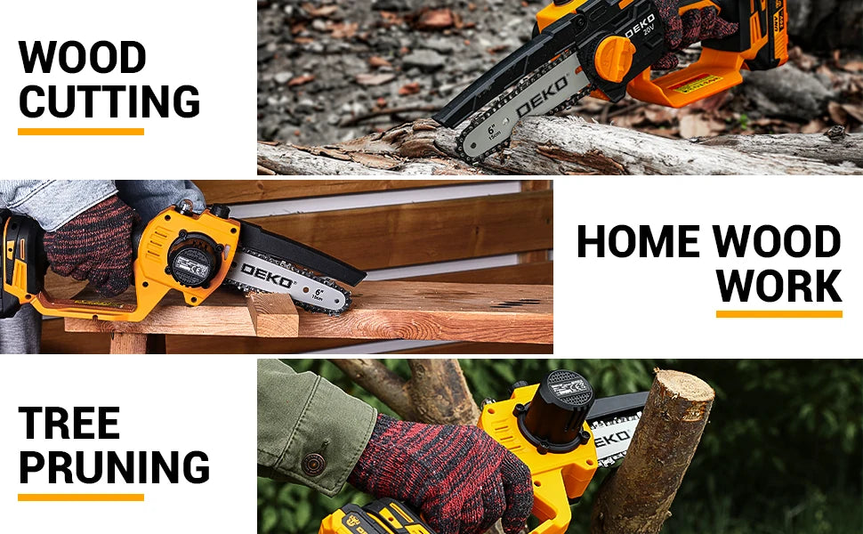 DEKO 550w Mini Chainsaw Cordless Oil Machine 6-inch Handheld Portable Battery Powered aGarden Tools for Wood/Tree Cutting