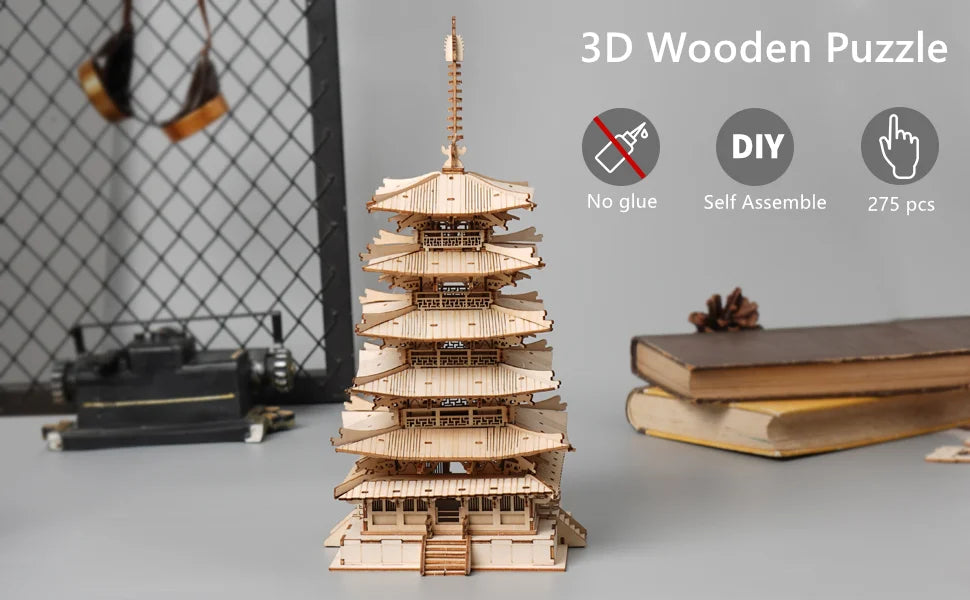 Robotime 3D Wooden Puzzle Game Big Ben Tower Bridge Pagoda Building Model Toys For Children Kids Birthday Gift