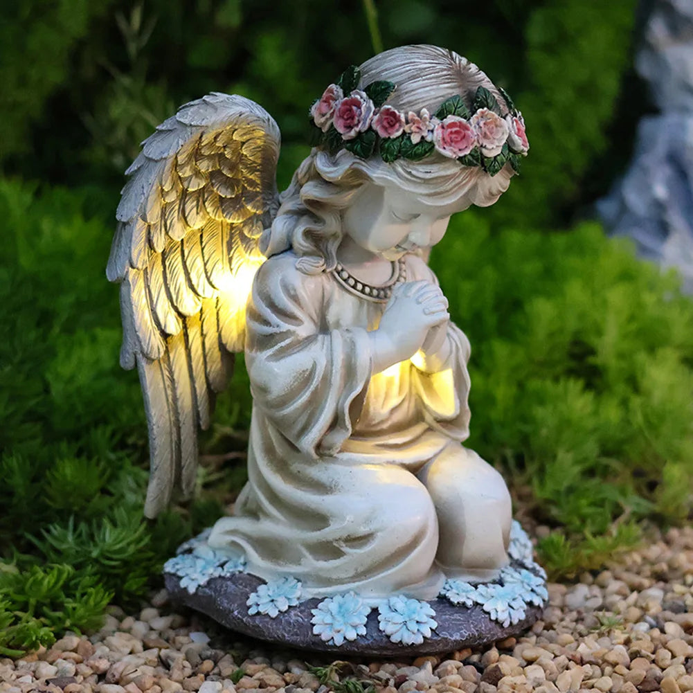 Solar Garden Sculpture With Light Resin Praying Angel Garden Figurine Statue For Outdoor Patio Lawn Yard Porch Garden Decoration