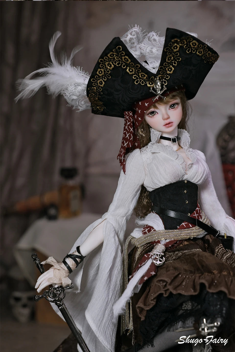 ShugaFairy Lynn Bjd Doll 1/4 Bariy Body  Middle Ages Sea Warrior Pirate Captain Moveable Joints Full Set FashionDoll