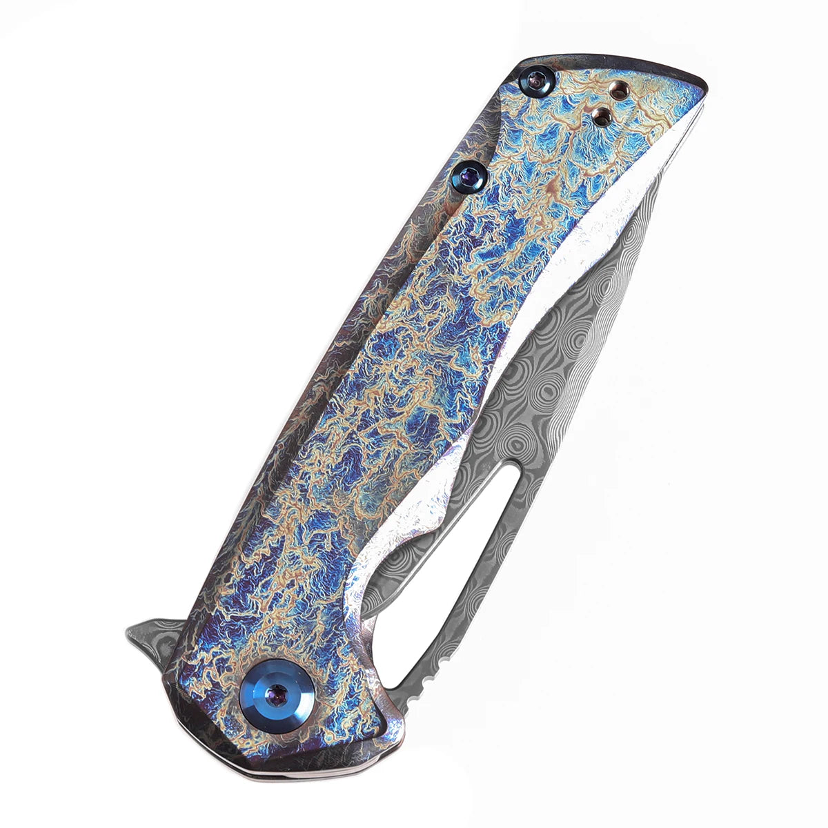 Kansept Kryo K1001A6 Folding Knife Kim Ning Designed 3.58'' Damascus with Titanium with Lightning Strike Finish Hunting Knife