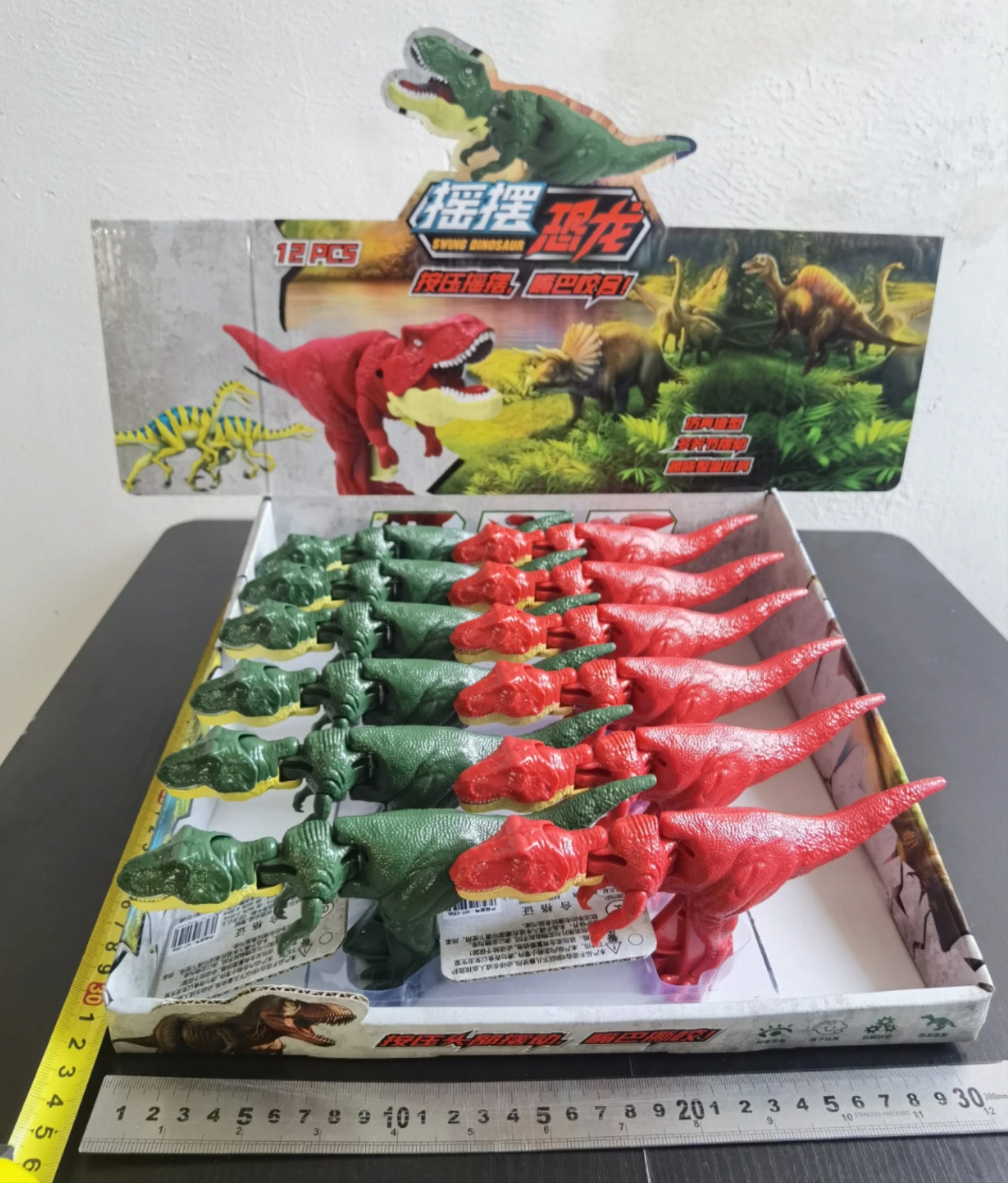 18cm Biting Green Red Tyrannosaurus Rex Dinosaur Hand Control Spring Swing Decompression Fingertip Kids Toy Birthday Boy Gift