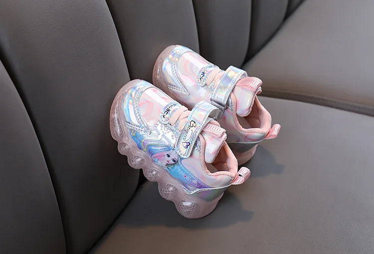 Princess Shoes Frozen Girls' LED Sneakers Children's lighting shoes Cartoon Cute Girl Learning Walking Casual Shoes