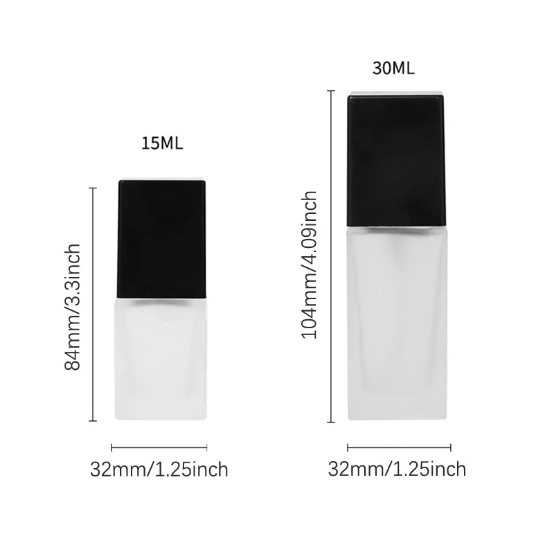 15/30ml Empty Pump Bottle Glass Liquid Foundation Container Makeup Transparent Square Refillable Bottle Portable Pump Bottle