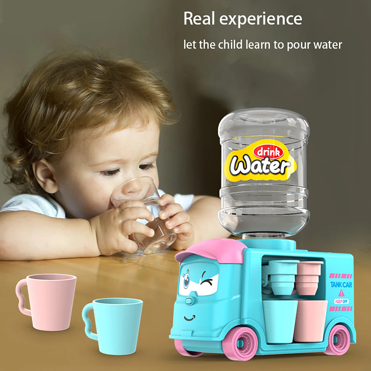 1pc Mini Children Dual Water Dispenser Toy with Cute Pink Blue Cold/Warm Water Juice Milk Drinking Fountain Simulation Kitchen T