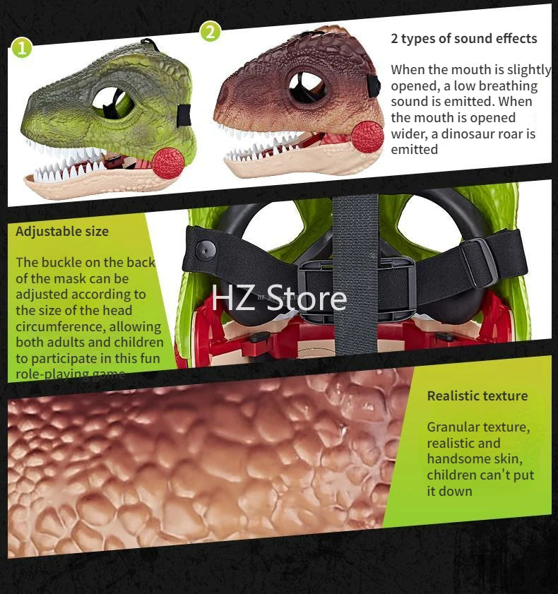 Jurassic World Toy Hard Plastic Dinosaur Mask with Opening Jaws & Sound Effect Velociraptor Mask DIY Dino Toys for Kids Gift