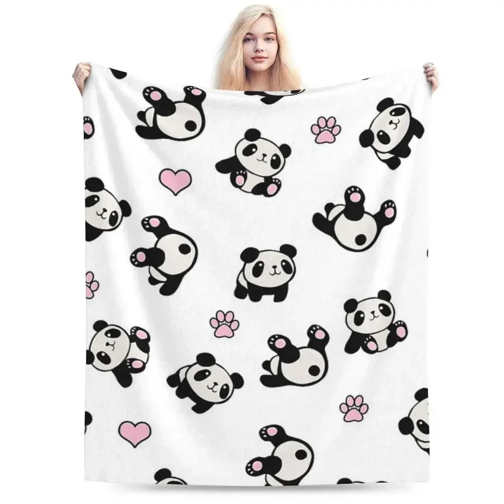 Panda Cute Animal Blankets Soft Warm Flannel Throw Blanket Bedspread for Bed Livingroom Picnic Travel Home Sofa