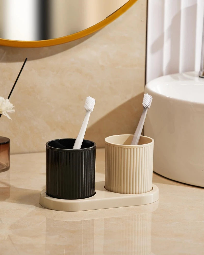 Washing Cup Toothbrush Holder Portable Couple Washing Mouth Cups, Plastic Toothbrush Cup with Tray Base, Bathroom Accessories