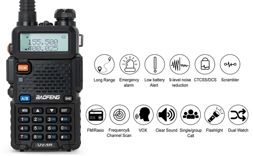 BaoFeng UV-5R Walkie Talkie 5W/8W Two Way Radio Commutator VHF/UHF 136-174MHz & 400-520MHz Station Receiver Ham Wireless Set