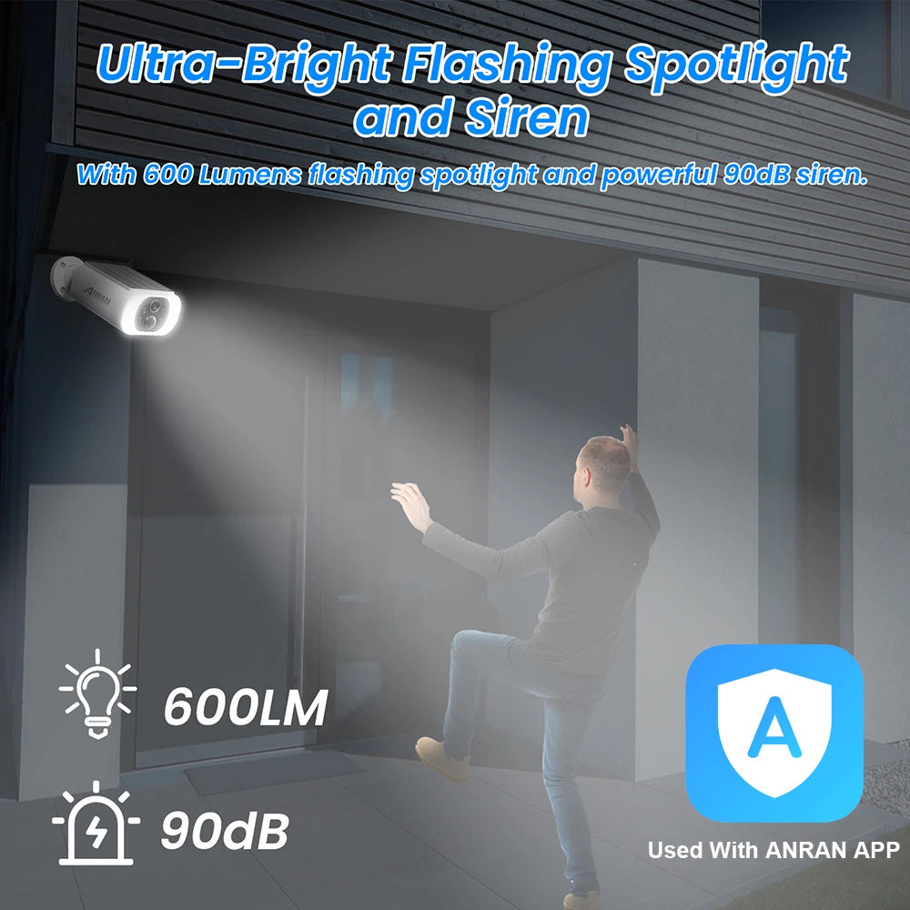 ANRAN 2K Solar Security Camera C3 Outdoor Wireless Solar WIFI Camera Battery Camera Floodlight Color Night Vision Can't Add NVR