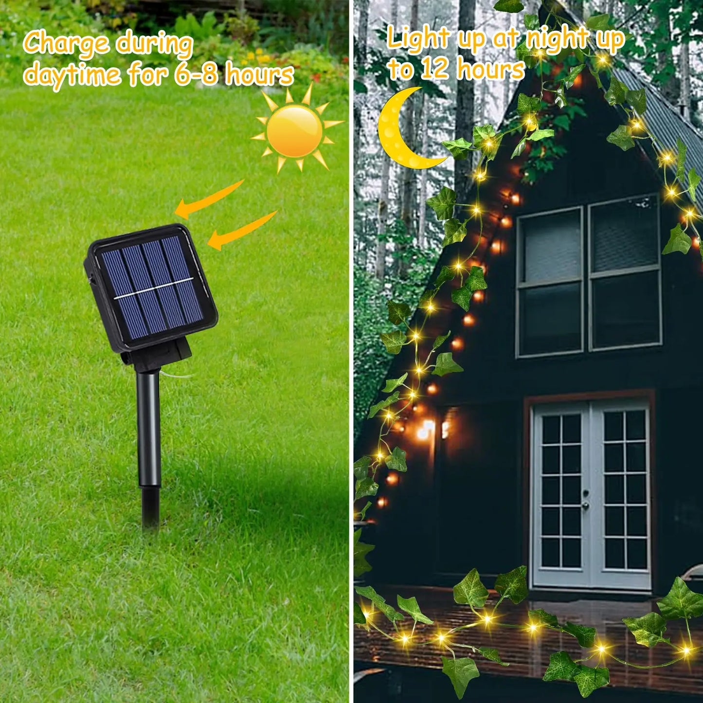 Solar Fairy Lights Outdoor Waterproof Solar Vine String Lights with Artificial Ivy Leaf Garland for Garden Balcony Wedding Decor