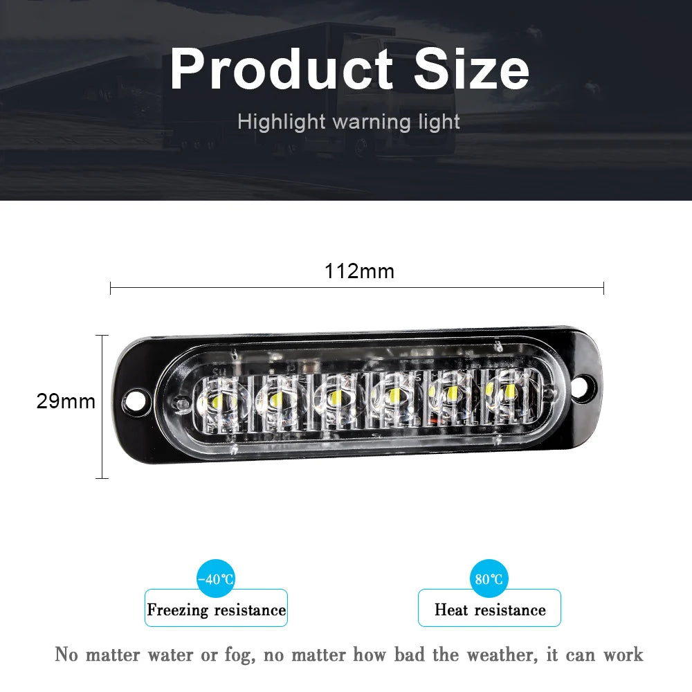 6 LED Car LED Strobe Warning Light Police Stroboscopes Flashing Emergency Bar Trailer Beacon For Vehicles Truck ATV Blue 12V 24V