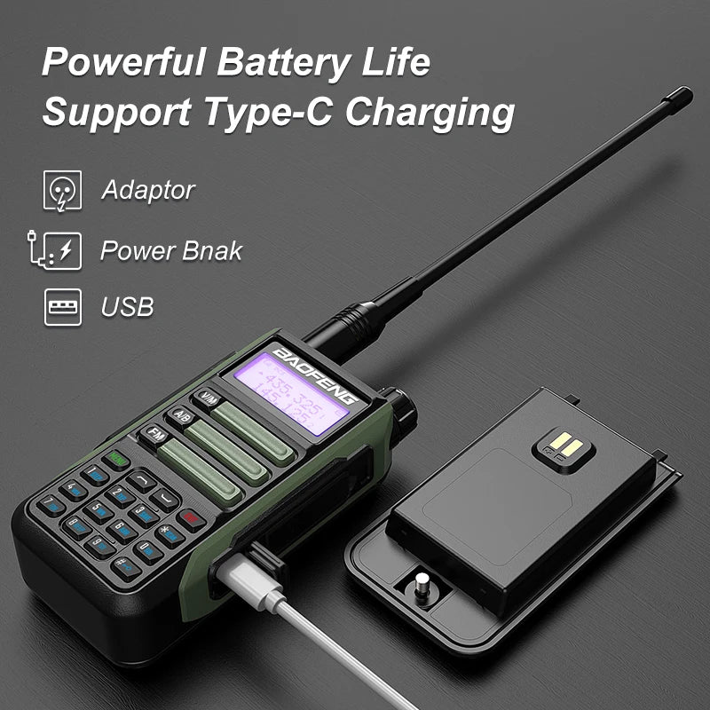 BaoFeng UV-16 PRO High Power Antenna Walkie Talkie With USB Charger Long Range Waterproof UV16 Transceiver Two Way Radio Type-C