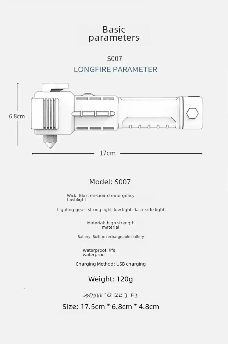 Super Bright LED Flashlight with Safety Hammer and Strong Magnets Side Light Torch Light Portable Lantern for Adventure Camping